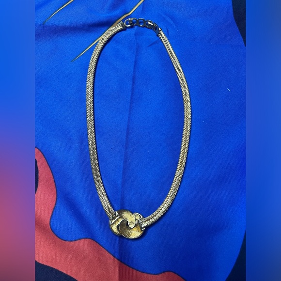 ChristianDior Collar Necklace Rhinestone GoldTone BlackKnot Motif AuthenticPre❤️ - Picture 3 of 7